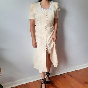 Vintage yellow gingham button-down midi dress